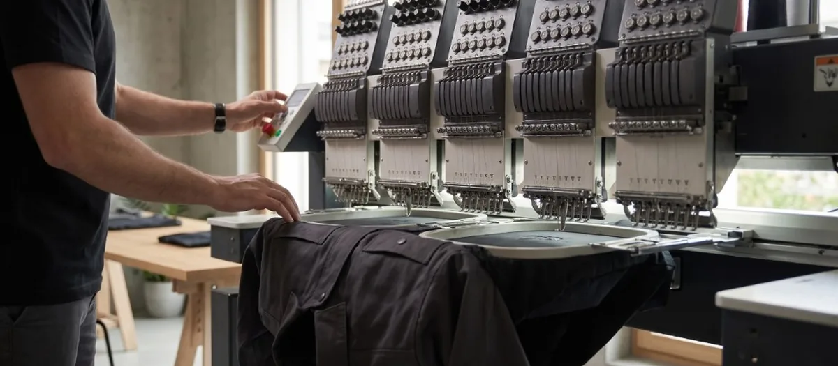 Broderie industrielle en atelier — étape production